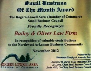 Rogers-Lowell Chamber of Commerce Small Business of the Month Award